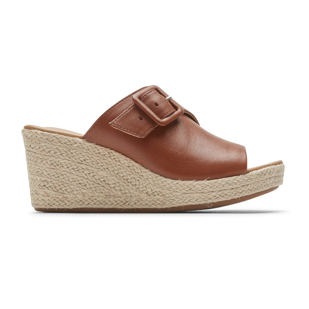 Rockport Womens Slides Brown - Lyla Buckle - UK 028-NOXMJS